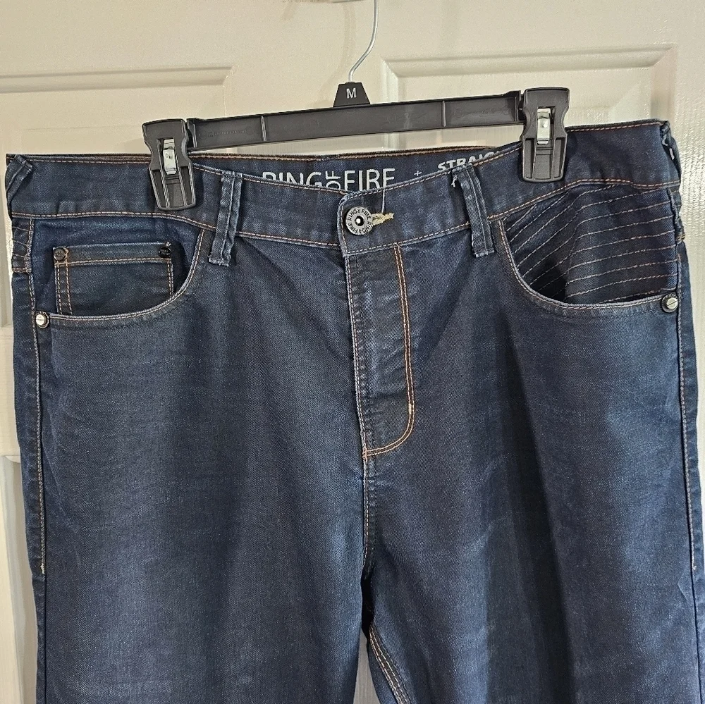 Ring of Fire Mens 38x30 Dark Wash Jeans Straight Fit Classic Retro Casual Denim